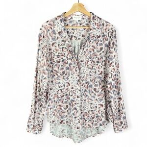 bella dahl L Abstract Button Front Lightweight Flowy Tunic Blouse Career Casual